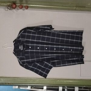 Men's Black Windowpane Short-Sleeve Button-Down Shirt CLEARANCE SALE